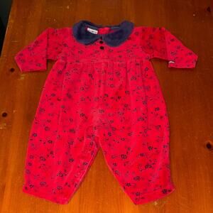 Baby Girl Clothes Vintage Oshkosh 24 Month Red & Blue Ivy Velour Outfit
